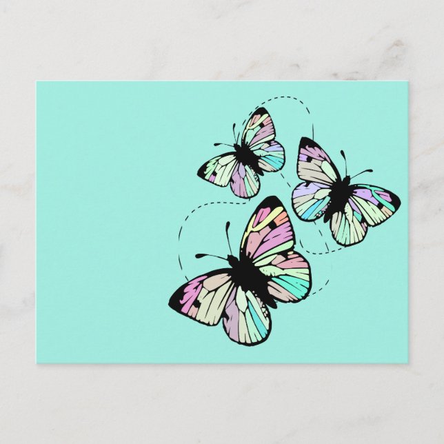 Postal turquesa con mariposas (Anverso)