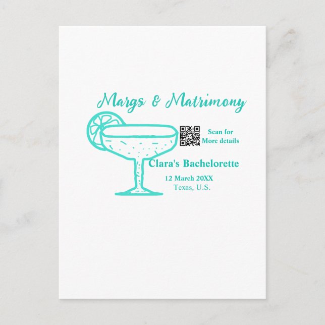 Postal Turquesa Margs & Matrimonia Bachelorette (Anverso)