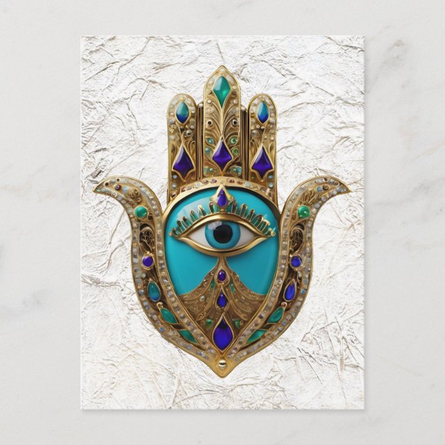 Postal Turquesa Ojo de la Mente Hamsa (Anverso)