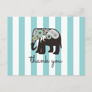 Postal Turquesa Raya Paisley Elefante Gracias