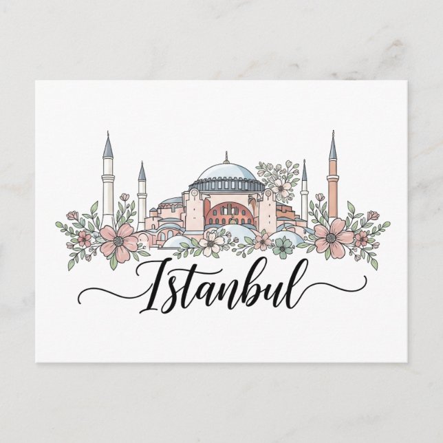 Postal Turquía Estambul Hagia Sophia Floral (Anverso)