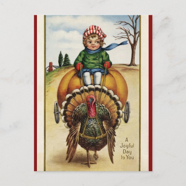 Postal Turquía lanza a niño en el Día de Acción de Gracia (Anverso)