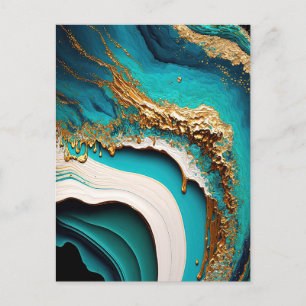 Postal Turquoise Aqua Blue Gold Gemstone Acrylon Pour Art