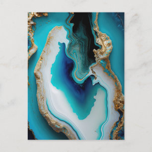 Postal Turquoise Aqua Blue Gold Gemstone Acrylon Pour Art
