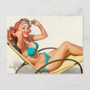 Postal Turquoise Bikini Pin Up