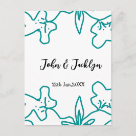 Postal Turquoise blue wedding couple name date flstylish