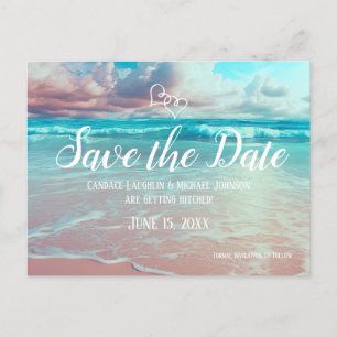 Postal Turquoise Ocean Beach Heart Wedding Save the Date