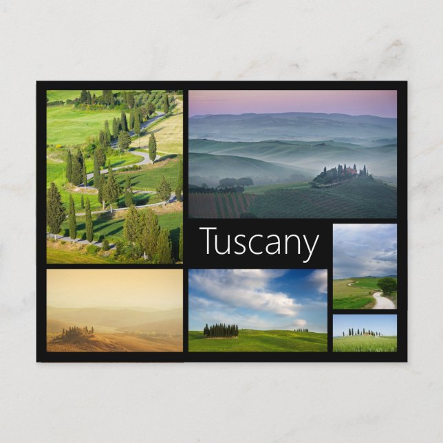 Postal Tuscany black frame collage postcard (Anverso)