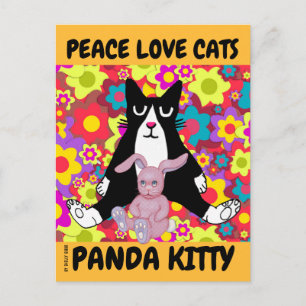 POSTAL TUXEDO CAT CON BUNNY TOY ART PANDA KITTY POSTCARD