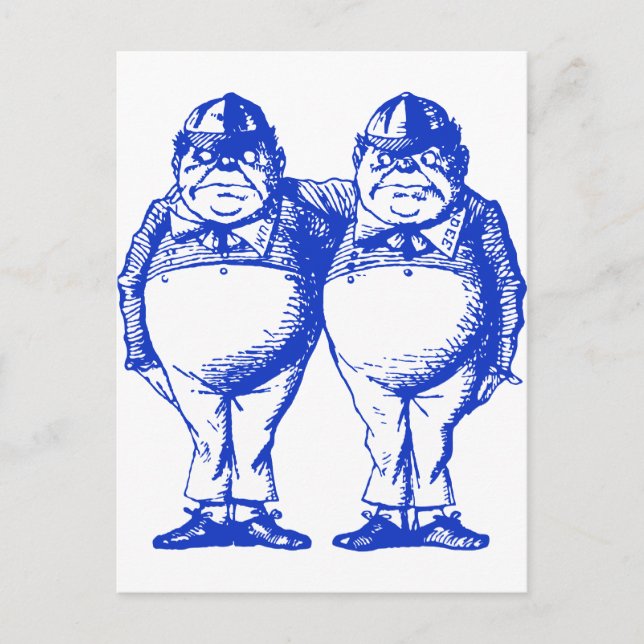 Postal Tweedle Dee y Tweedle Dum con tinta azul (Anverso)