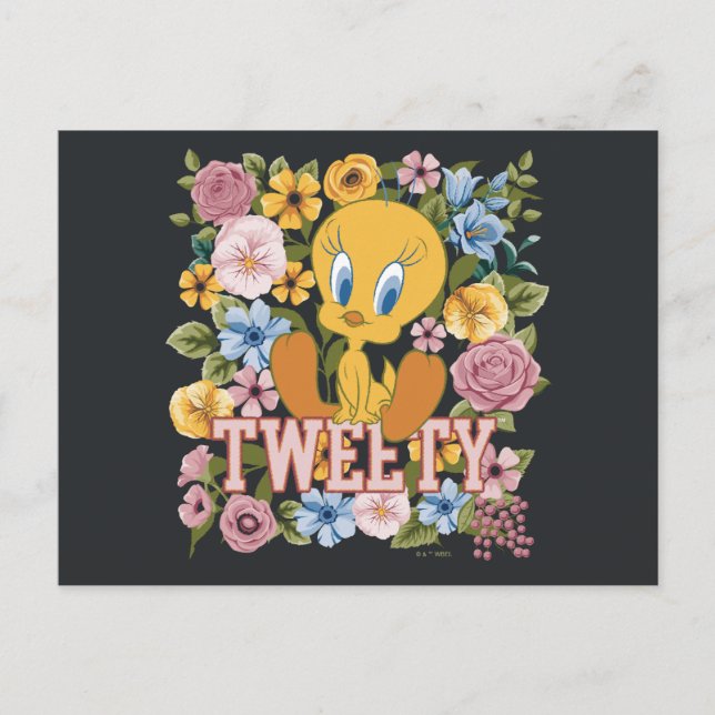 Postal TWEETY™ Gráfico de Bordado Floral (Anverso)