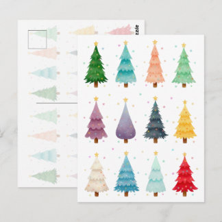 Postal Twelve Christmas Trees: Colorful Holiday Print