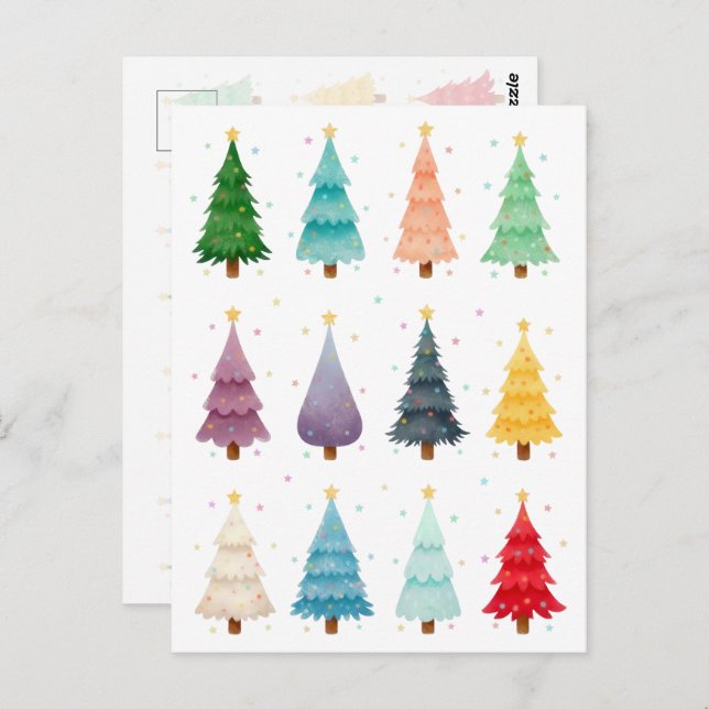 Postal Twelve Christmas Trees: Colorful Holiday Print (Anverso / Reverso)