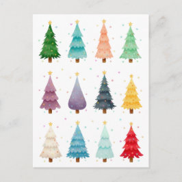 Postal Twelve Christmas Trees: Colorful Holiday Print