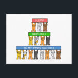 Postal Twin Brother Happy Birthday<br><div class="desc">Tres filas de gatitos personalizados sosteniendo pancartas largas y delgadas que dicen Feliz cumpleaños a mi hermano gemelo'.</div>