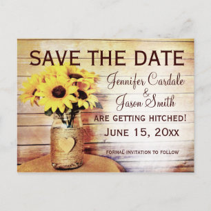 Postal Twine Wrapped Mason Jar Sunflower salva la fecha