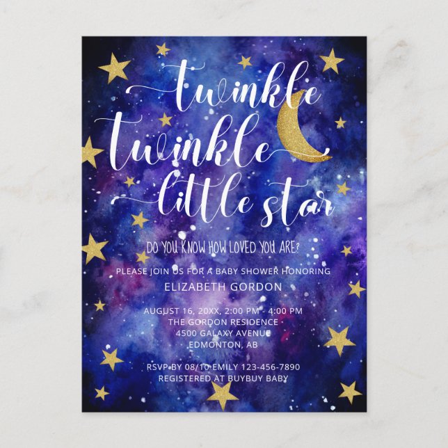 Postal Twinkle Twinkle Little Star Baby Shower Galaxy (Anverso)