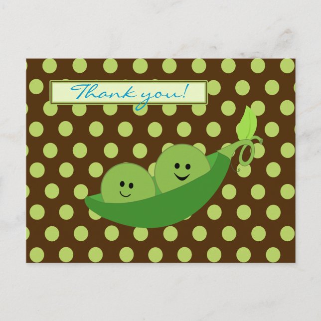 Postal Twins Peas en un Baby Shower de pod Gracias (Anverso)