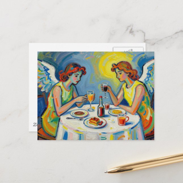 Postal Two Angels Share a Meal (Anverso/Reverso In Situ)
