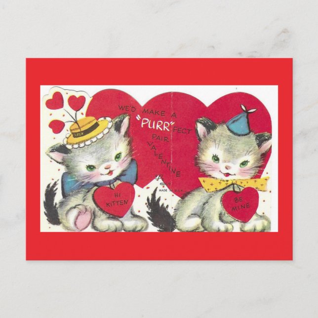 Postal Two Cute Kittens Vintage Valentine Postcard (Anverso)