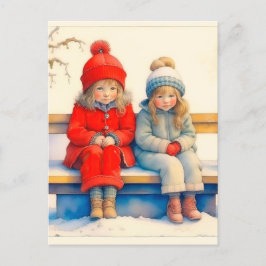 Postal Two Cute Little Children Chritmas