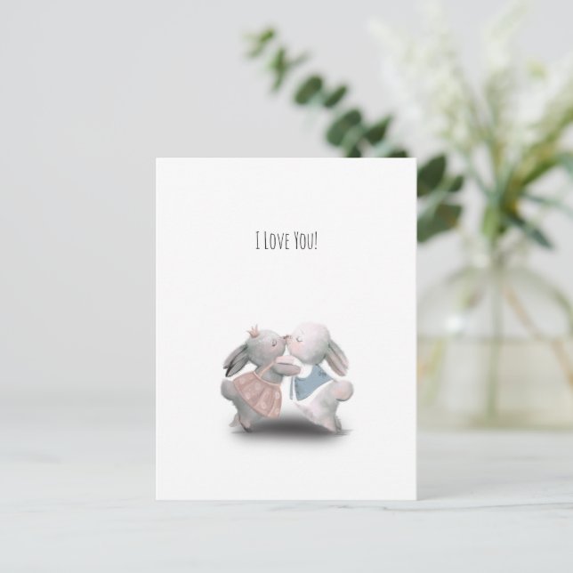 Postal Two Cute Rabbits Sweet Valentine Love Card (Anverso de pie)