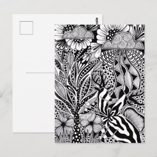 Postal Two face - Black and White Surreal Botanical Art 
