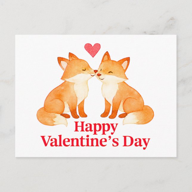 Postal Two Foxes with Heart – Valentine’s Day Illustratio (Anverso)