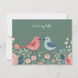 Postal Two Little Birds and Flowers