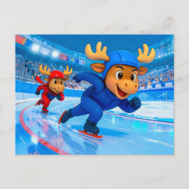 Postal Two Moose Speed Skating on an Icy Track