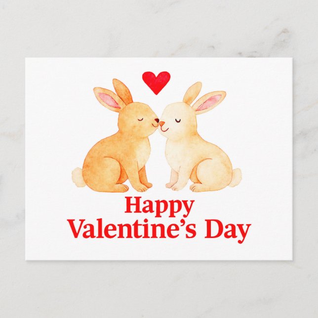 Postal Two Rabbits with Heart – Valentine’s Day Illustrat (Anverso)