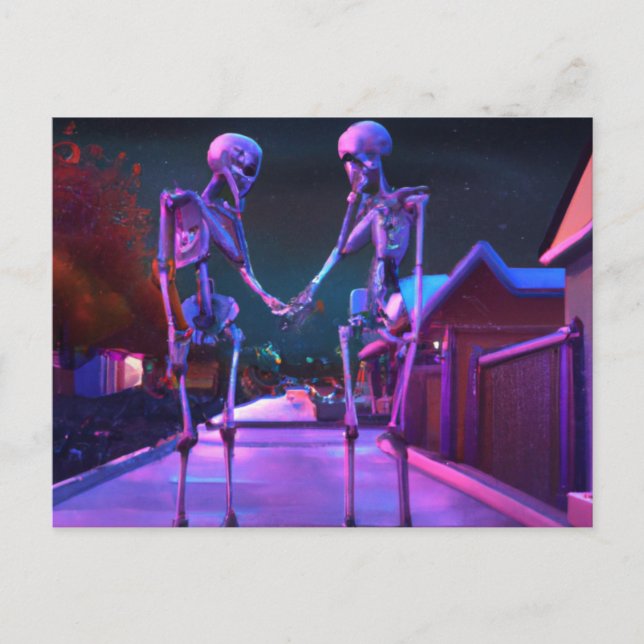 Postal Two skeletons falling in love (Anverso)