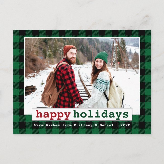 Postal Typewriter Font Happy Holidays Photo Green Plain (Anverso)