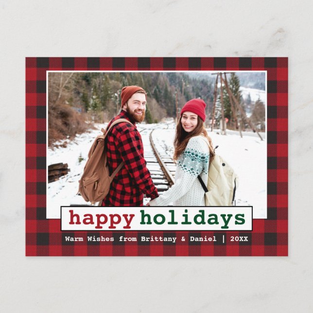 Postal Typewriter Font Happy Holidays Photo Red Plage (Anverso)
