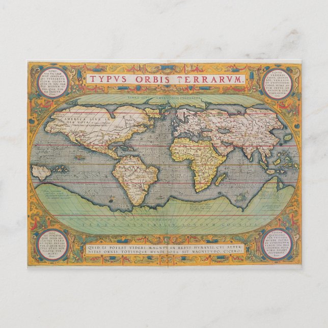 Postal Typus Orbis Terrarum, mapa del mundo (Anverso)
