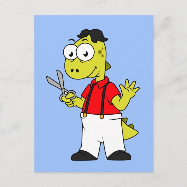 Postal Tyrannosaurus Rex Barber Con Tijeras. (Anverso)