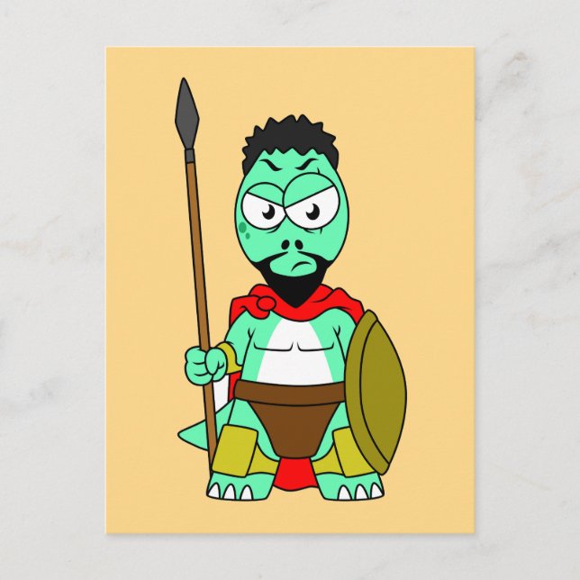 Postal Tyrannosaurus Rex disfrazado como Leonidas. (Anverso)