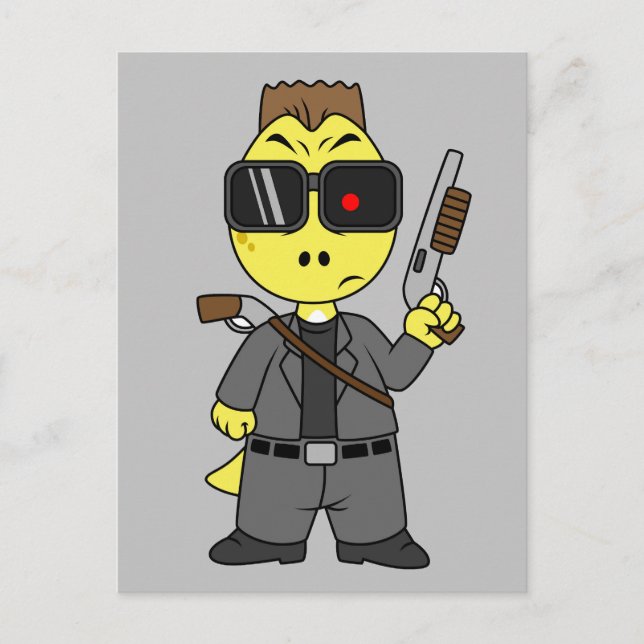 Postal Tyrannosaurus Rex vestido como el Terminator. (Anverso)