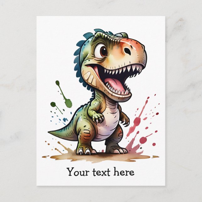 Postal Tyrannosaurus Rex Watercolor Splash Personalizado (Anverso)