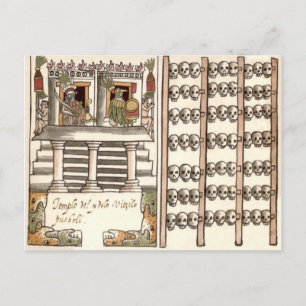 Postal Tzompantli estante de cráneos Templo Azteca