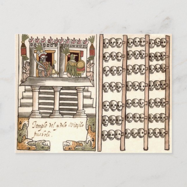 Postal Tzompantli estante de cráneos Templo Azteca (Anverso)