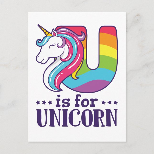 Postal U es para Unicorn Alphabet (Anverso)