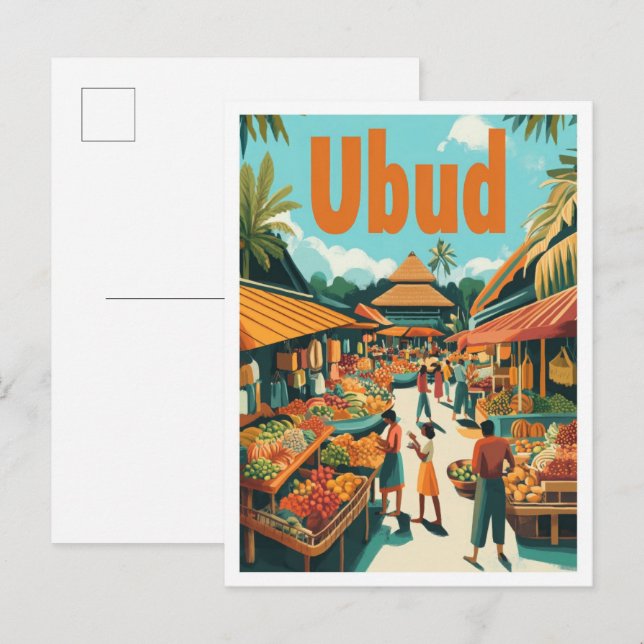 Postal Ubud Bali Indonesia Ilustracion de Viajes por Vint (Anverso / Reverso)