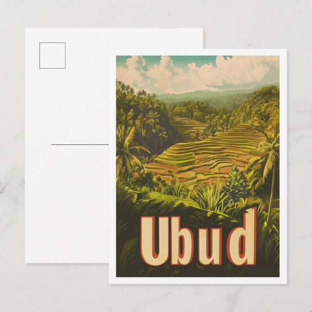 Postal Ubud Bali Indonesia Ilustracion de Viajes por Vint (Anverso / Reverso)