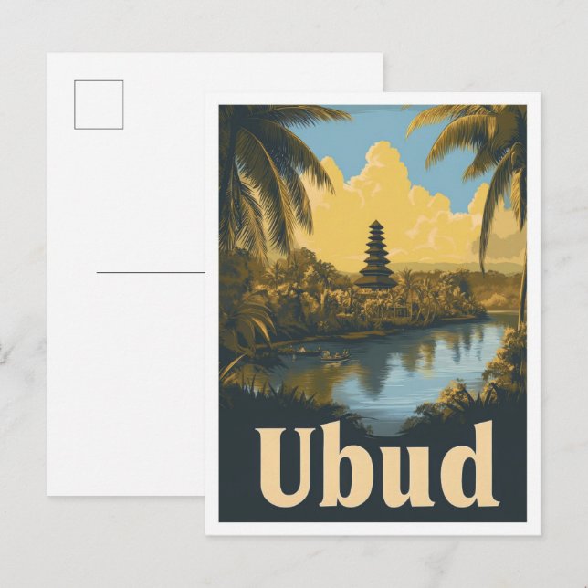 Postal Ubud Bali Indonesia Ilustracion de Viajes por Vint (Anverso / Reverso)
