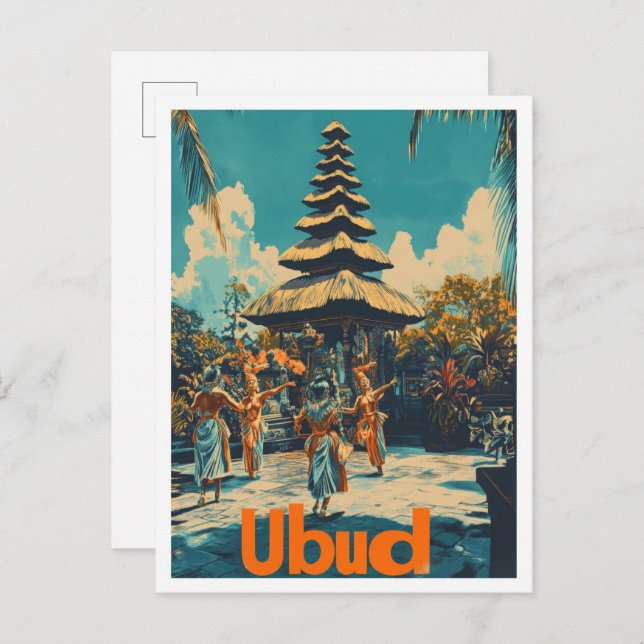 Postal Ubud Bali Indonesia Ilustracion de Viajes por Vint (Anverso / Reverso)