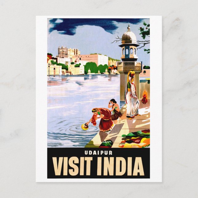 Postal Udaipur, India. Mujeres a orillas del lago. Viaje  (Anverso)