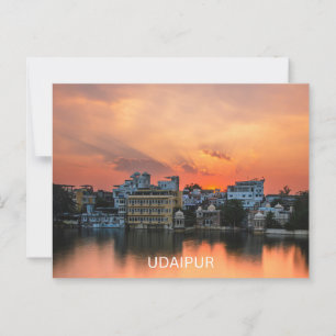 Postal Udaipur Sunset sobre el lago Pichola