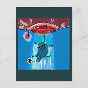 Postal ufo rapto personalizado de vaca estilo ilustracion
