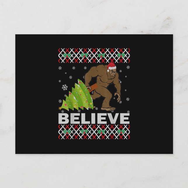 Postal UGLY Christmas Believe Bigfoot Sasquatch Tree For (Anverso)
